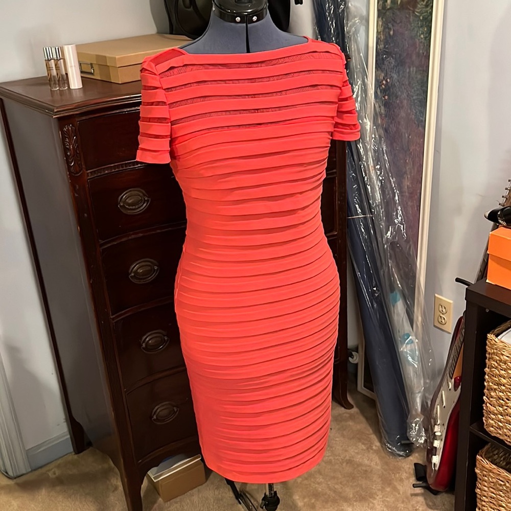Adriana Papell coral dress formal